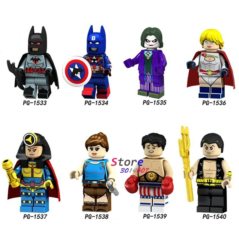 

50pcs Building Blocks Superwoman Batman Captain America Rocky Big Barda Free Namor Lara Croft Power Joker toys for children