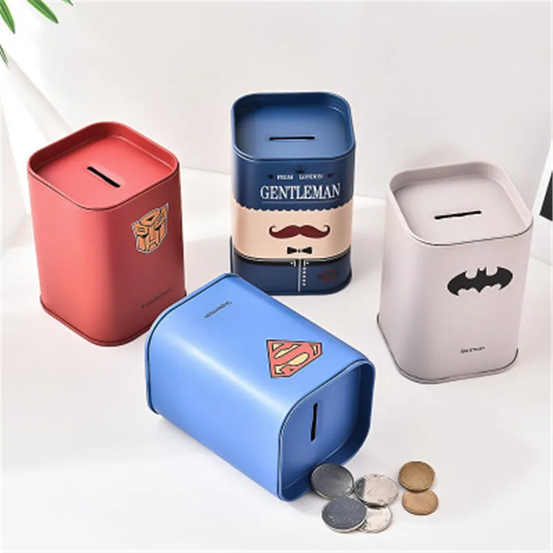 

1PC Personalise Square piggy bank Money Boxes Logbook Series Tin Plate box Money Saving Pot Coin Box Jewelry Box Storage Tank