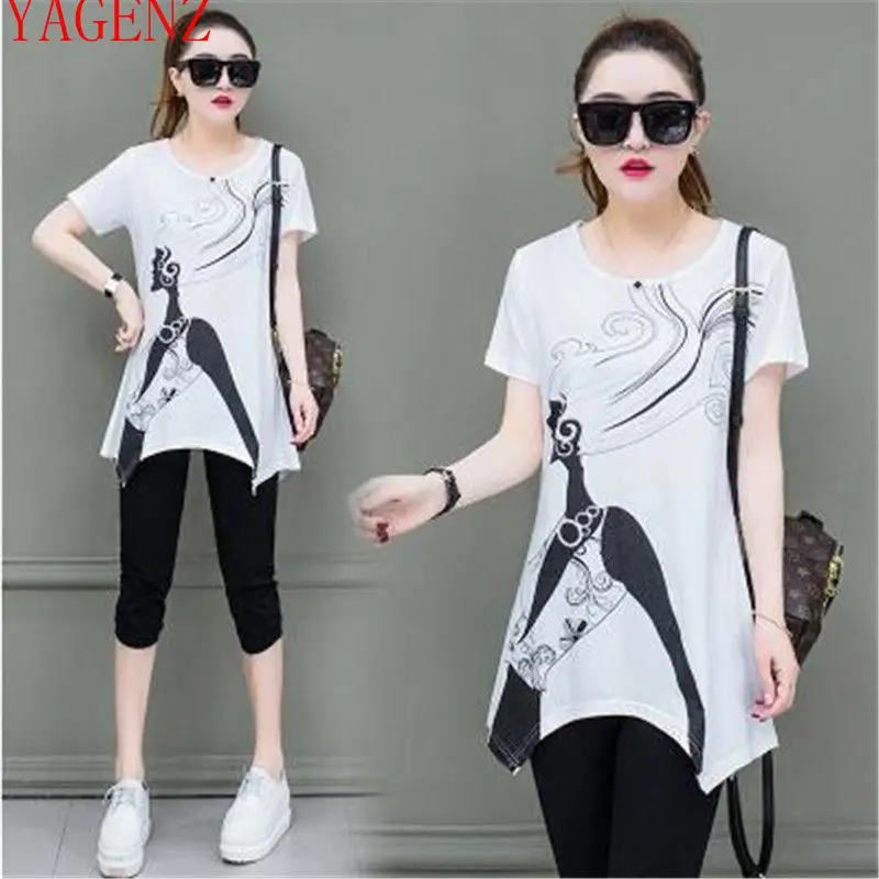 

Female student Summer Sporting suit set New Casual Plus size Women Tops + Cropped pants fashion 2 Piece set Tracksuit for Women