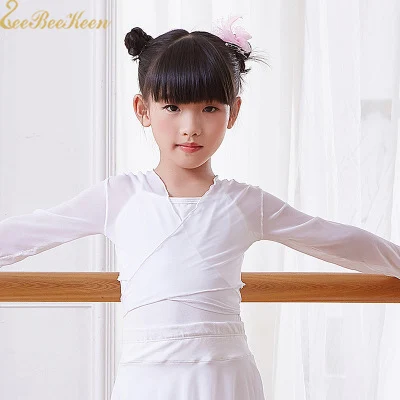 white tops Трико для балета детская Пелерина для танцев пальто, хлопок, спандекс, фибра сетки дошкольного возраста топы с длинными рукавами; сезон осень/весна для девочек для занятий танцами, Костюмы - Цвет: white tops