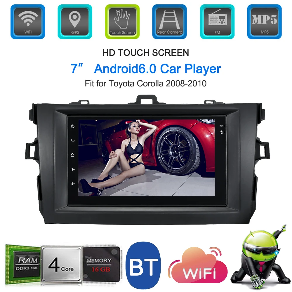 

7'' Smart Android 6.0 2 Din Car Stereo Radio Player GPS Navigation with BT WIFI AM/FM Fit for Toyota Corolla 2008-2010