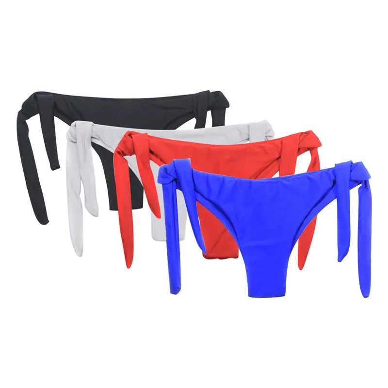 

2019 Sexy Solid Thong Bikini Brazilian Cut Swimwear Women Bottom Adjustable Briefs Swimsuit Panties Underwear Thong Bathing Suit