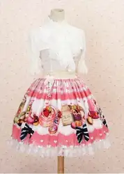 Сладкий розовый день Чай партии прекрасные печатные Кружево Лолита короткая юбка с бантом для девочки