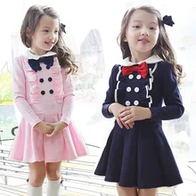 Платья для девочек с длинными рукавами и кукольным воротником; школьное платье для девочек; Повседневная весенне-осенняя одежда с бантом для девочек; мини-платье принцессы трапециевидной формы