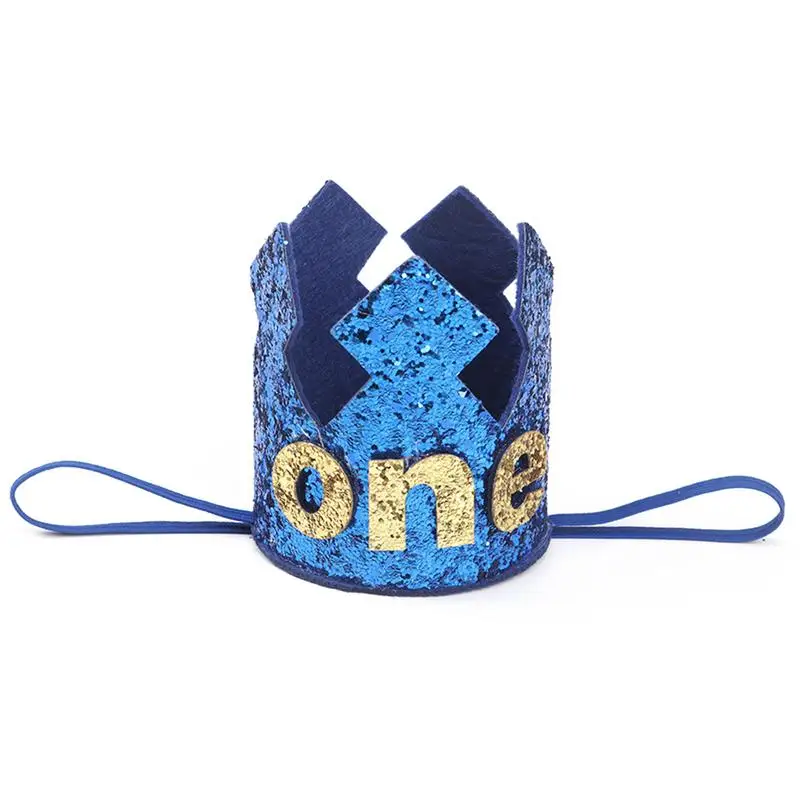 Синий Золотой мальчиков и девочек праздничный колпак блестки принцесса проект "Корона" номер 1/2/штаны для детей возрастом до 3 лет вечерние Baby Shower Декор повязкой на голову, детские подарки - Цвет: Blue one