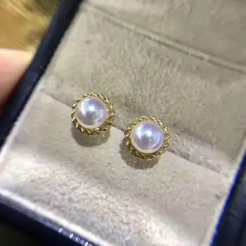 

free shipping gorgeous 9-10mm south sea round white pearl earring 18k