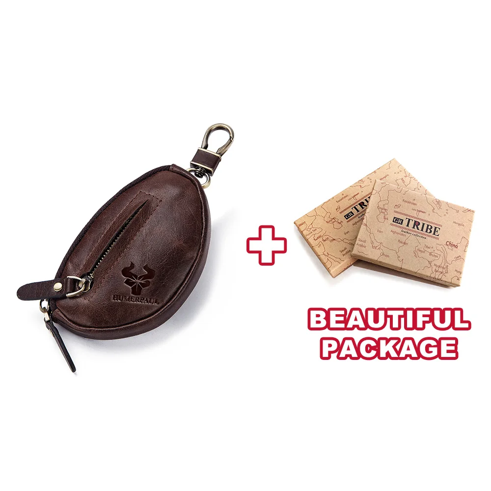 HUMERPAUL кошелек из натуральной кожи для ключей большая емкость Мужской высококачественный Ключница на молнии карманные бумажники для монет органайзер для ключей - Цвет: Coffee Box