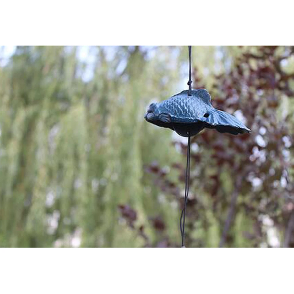 Japanese Goldfish Furin Windchime Cast Iron Temple Garden Home Decor Blue