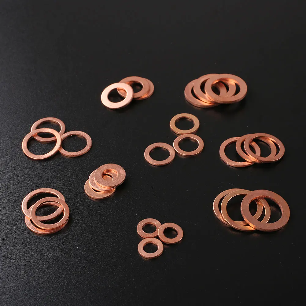  200 Pcs Car Copper Washer Flat Ring Seal Kit Oil Seal Sheet Gasket Garage Engine Washer Auto Repair