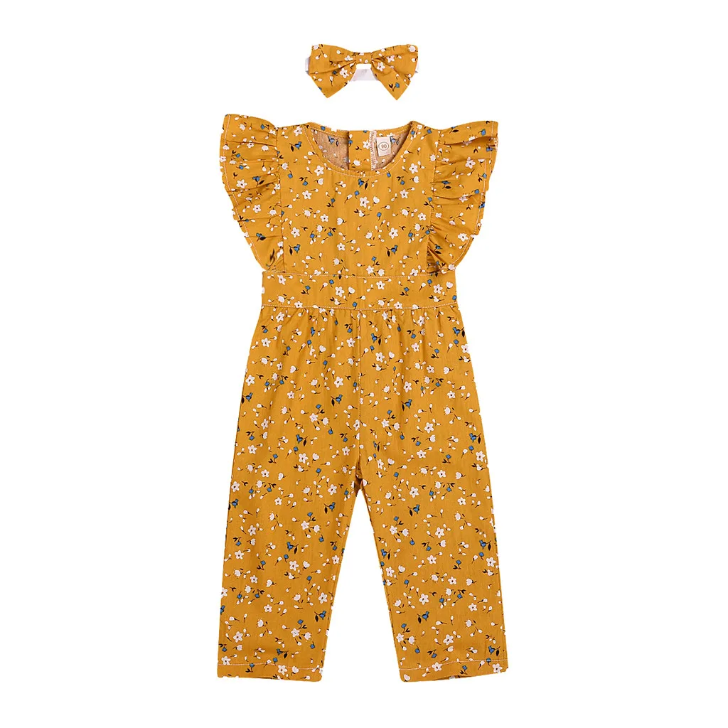 

ARLONEET Summer Toddler Baby Girls Fly Sleeve Floral Print Romper Jumpsuit+Headbands Sets Baby Girl Clothes Rompers&ClothingP35