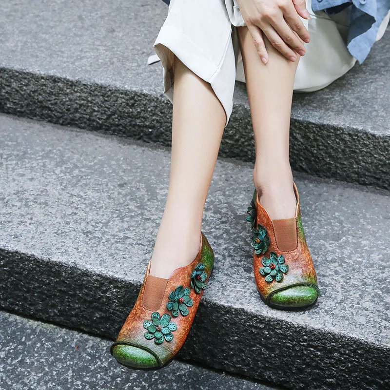 

women 2018 genuine leather flat heel slip on shoes parkside spadrilles moccasins flower handmade loafers scarpe sapatilha 00898