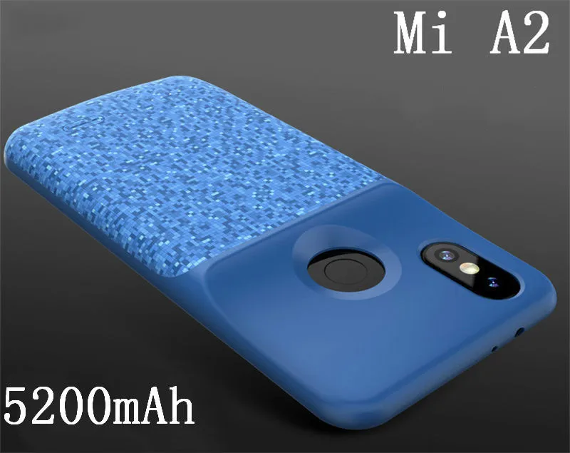 Neng External Cover Backup power bank Charging Capa For Xiaomi Mix2 2s Shockproof Battery Charger Case 5200mAhFor Xiaomi A2 Case - Color: For Mi A2 Blue