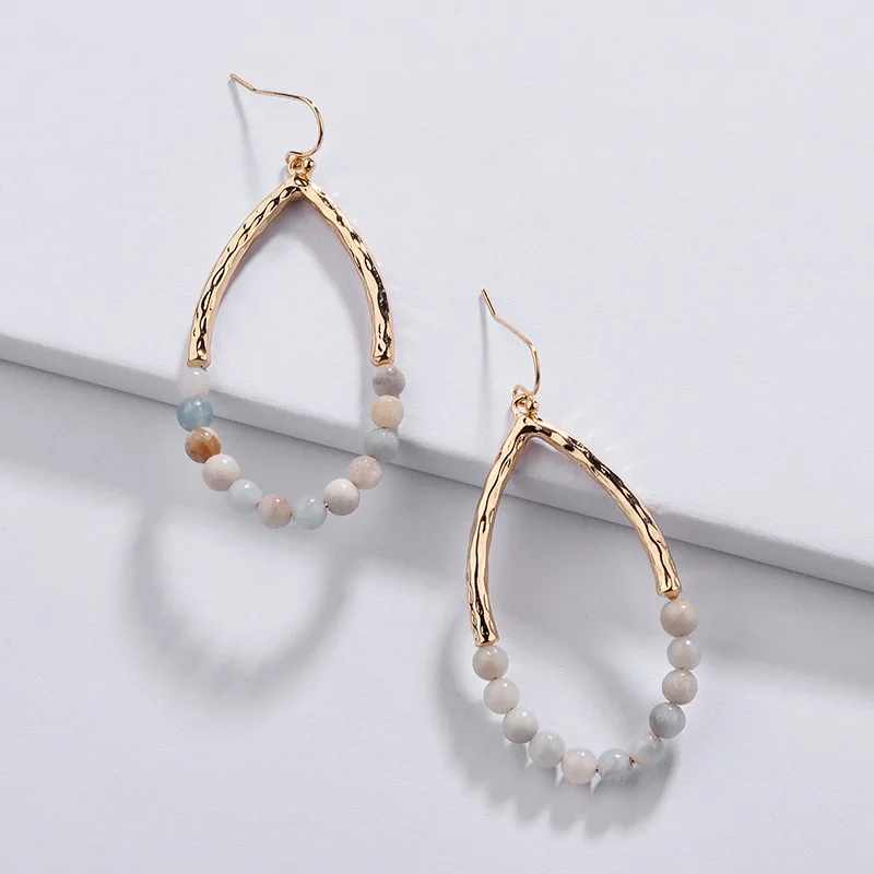 

ZWPON 2019 Trendy Natural Amazon Stone Strand Teardrop Earrings for Women Fashion Beaded Statement Earrings Jewelry Wholesale