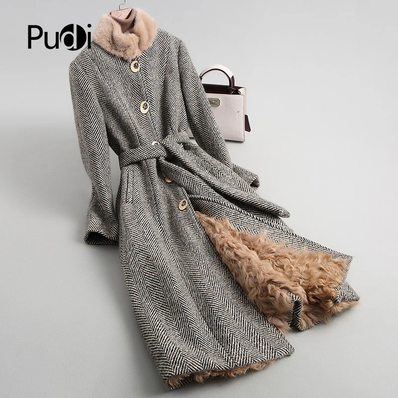 PUDI B181157 women's winter warm real wool jacket vest