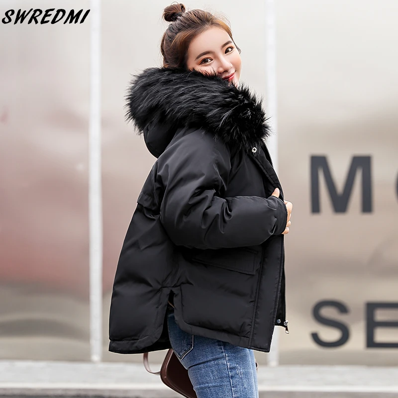 

SWREDMI Autumn And Winter Women's Cothing 2019 New Loose Female Parkas Short Cotton Padded Jacket Coat Hooded