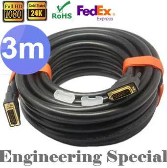 

25pcs / lots TOP Engineering DVI to DVI cable 3M 9.8FT Videoconferencing Multimedia DVI-D Cable Dual channel 1080P , By Fedex