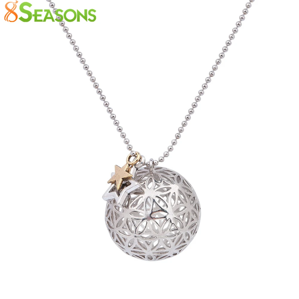 

8SEASONS Copper Flower Of Life Charms Pendants Round Necklace Silver Tone Color Hollow Carved Summer Boho Handmade 67cm 1 Piece