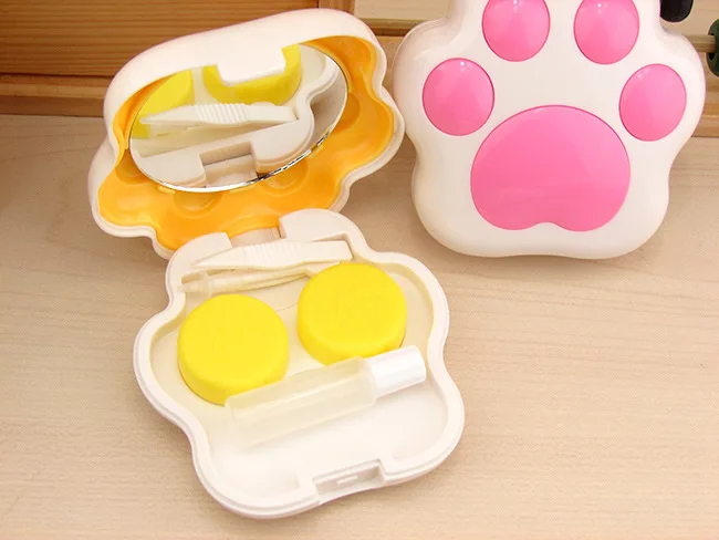 1 шт. пластиковый чехол для контактных линз с изображением собачки, кошки, лапы, мини-коробка для контактных линз, Держатель контейнера с зеркалом, случайный цвет