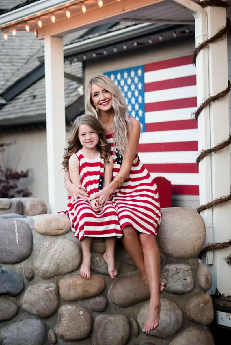 Mother And Daughter American Flag Dress Baby Girls Tassel Dresses Kids And Parents Summer Sun Dresses Family Matching Outfits
