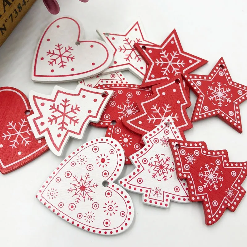 10pcs Mix White/Red Wood Merry Christmas tree Heart Buttons Sewing Craft WB492 | Дом и сад