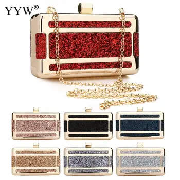 

Women Sequined Box Clutch Bags Luxury Chain Shoulder Bags Female Evening Party Clutches 2019 Elegant Red Rhinestone Purse Bag
