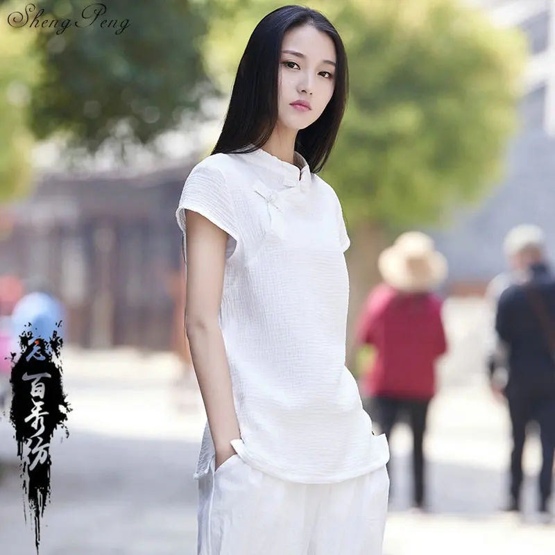 Традиционная китайская одежда для женщин cheongsam Топ воротник-стойка Женские топы и блузки Восточная китайская одежда Q793