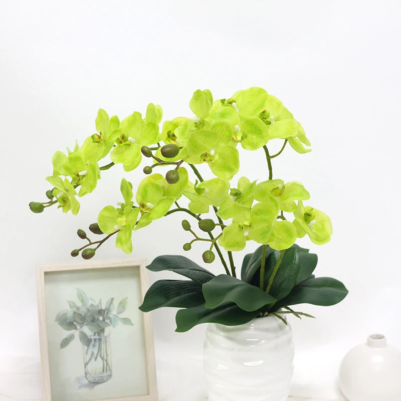 

Artificial Real Touch Butterfly Orchid Flowers 60cm DIY Latex Orchid With Green Leaves Fake Potted Plant Wedding Home Decoration
