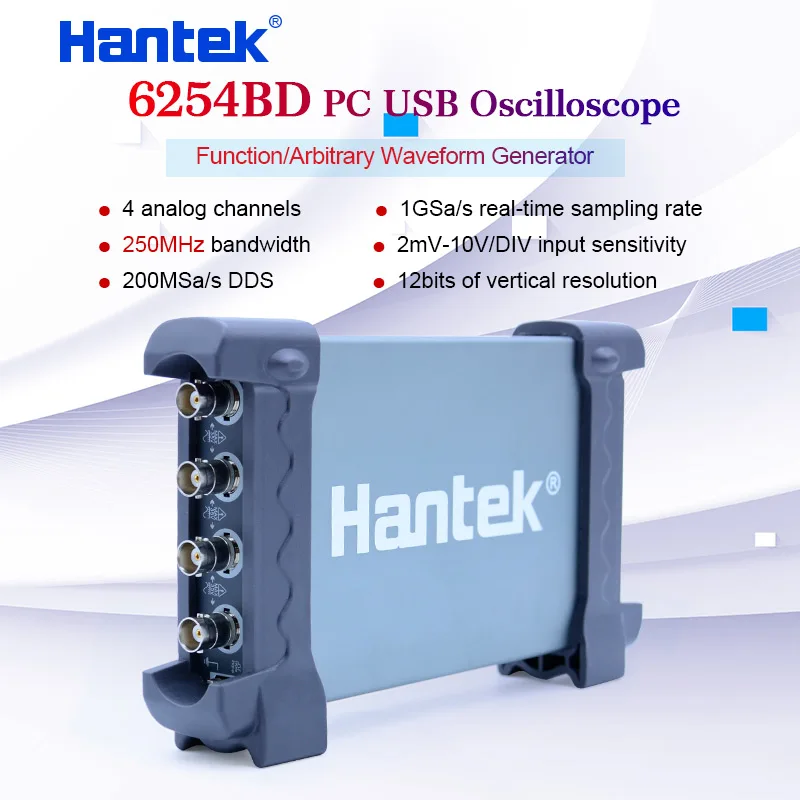 Hantek 6254BD PC Портативный осциллограф цифровой 4 канала 250 МГц USB осциллограф с 25 МГц генератор сигналов Osciloscopio