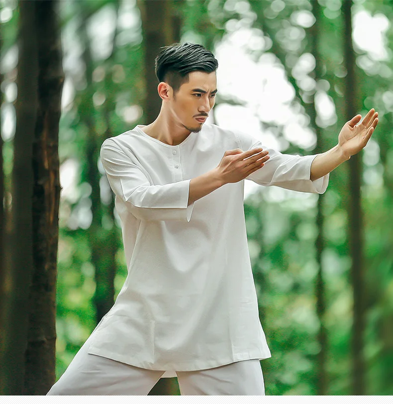 Cotton Linen Men's Yoga Suits Long Sleeved Taiji Lay Clothes Plus Size