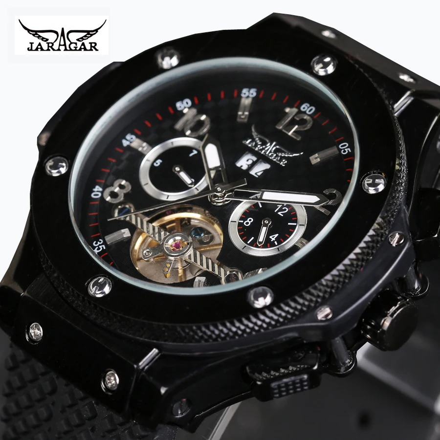 

Calendar Date Day Display Black Case Male Clock Sport Mechanical Tag Hour Watches Men Luxury Brand Automatic Tourbillon Watch