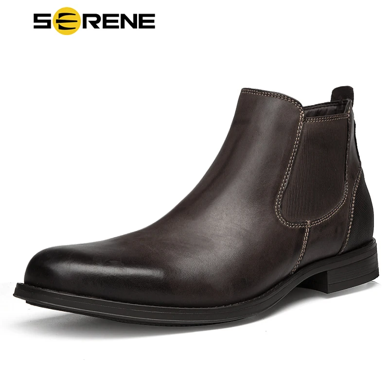 SERENE/Новинка; мужские ботинки из натуральной кожи; модельные туфли-оксфорды; мужские британские ботинок Челси; Мужская зимняя обувь в деловом стиле