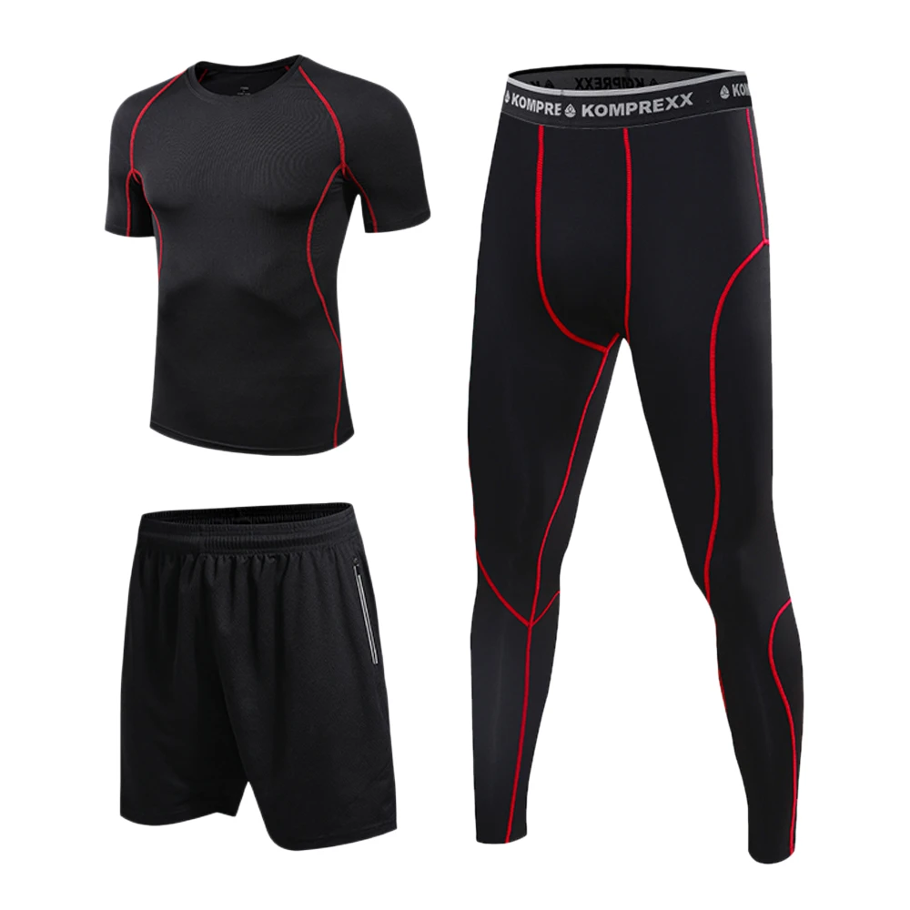 

Men Compression Sports Running Sets with Compression T-shirt Loose Fitting Short Tight Legging Pants For Running Cycling Hiking