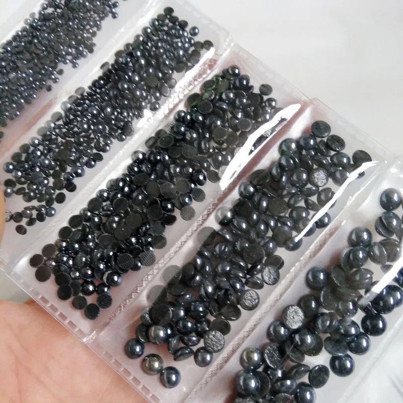 Черные керамические бусины, полукруглые жемчужины, 2-6 мм, 5 размеров, для рукоделия, плоские с оборота жемчужины, камни и кристаллы, ювелирные изделия