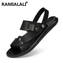 Летние мужские сандалии из натуральной кожи; модные мужские сандалии на плоской подошве; летние пляжные сандалии; модные повседневные мужские сандалии