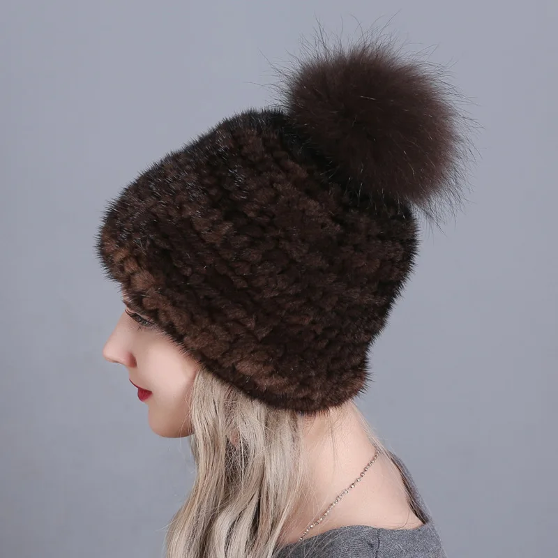 Корейская версия осенней и зимней норковой шапки, меховая вязаная шляпа теплая Модная шапка с ушками, система утолщенной шапки для русской зимы - Цвет: color7