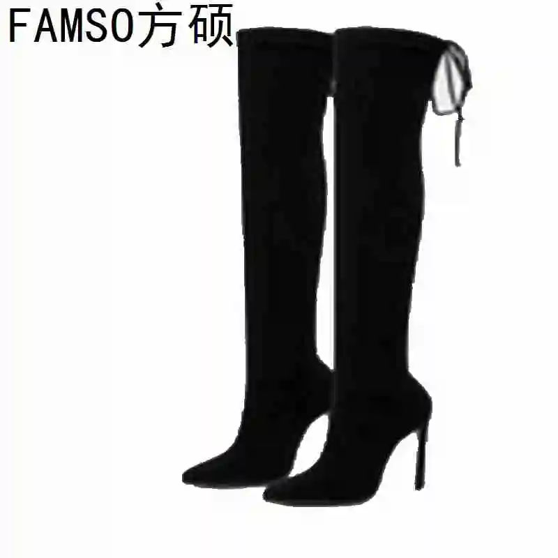 

FAMSO New Women Boots Lace Up Over The Knee Boots Fashion Pointed Toe High Heel Winter Women's Thigh High Sexy Party Long \Boots