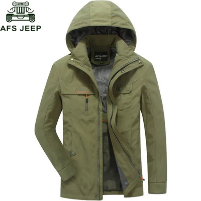AFS JEEP, мужская куртка, пальто с капюшоном, ветровки, армейские, военные куртки, брендовые, Jaqueta Masculino, размера плюс, M-4XL, Chaqueta Hombre - Цвет: Light Army Green