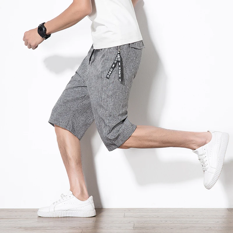 

Cropped Pants Men's Summer Pants Cropped Pants Pocket Zipper Ribbon Decoration Large Size S-5XL Loose Straight Casual Pants