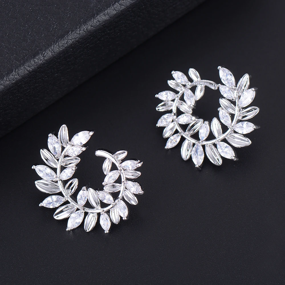 

GODKI 26mm Olive Branch Leaf Multicolor Micro Cubic Zirconia Pave Women Wedding Bridal Party Engagement Climber Earring