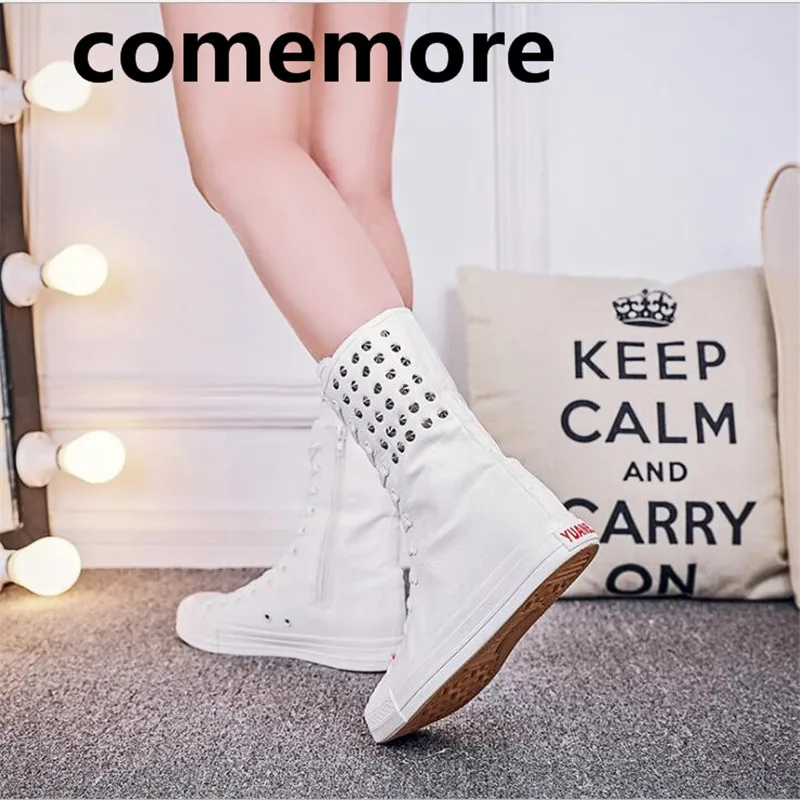 

Outdoor soft bottom breathable comfort spring and summer short tube front tie side zipper rivet canvas casual shoes