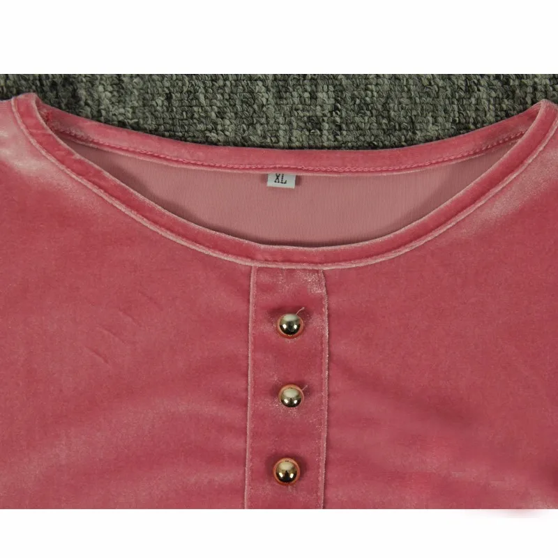 Стиль женские бархатные футболки женские бархатные футболки Топы с длинным рукавом одноцветные женские футболки на пуговицах GV508