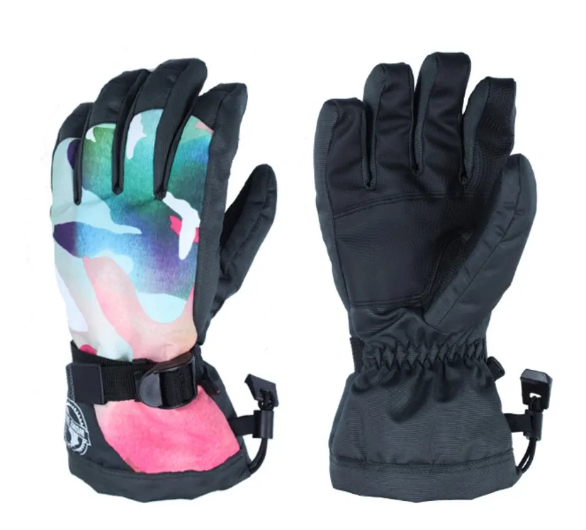 Womens pink camouflage ski gloves full fingers mittens thermal riding
