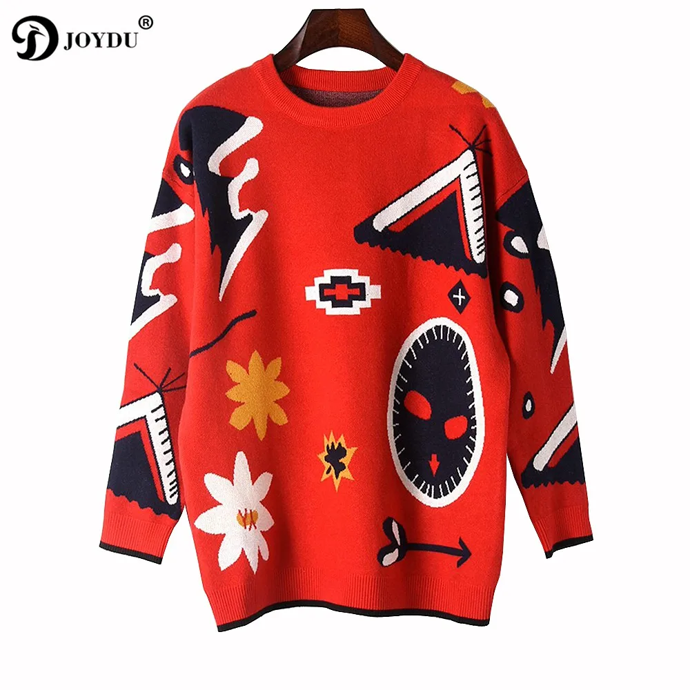 JOYDU Women Sweaters and Pullovers Winter Thick Warm Loose Oversized Jumper Knitwear 2018 Runway Design Geometric Jacquard pull | Женская