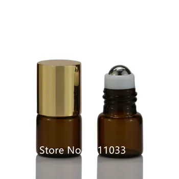 

2ML 100pcs Brown Empty Glass Roll on Bottle Gold Cap 2CC Amber Vial Roll On Bottle Mini Perfume Toner Sample Package Black Lid