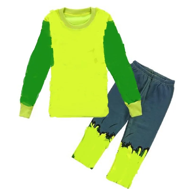 Green Baby Boys Pajamas Sets Long Children Pyjamas nightdress Kids Sleepwear Girls Home Clothes 100% Cotton T-Shirt Pants PJS