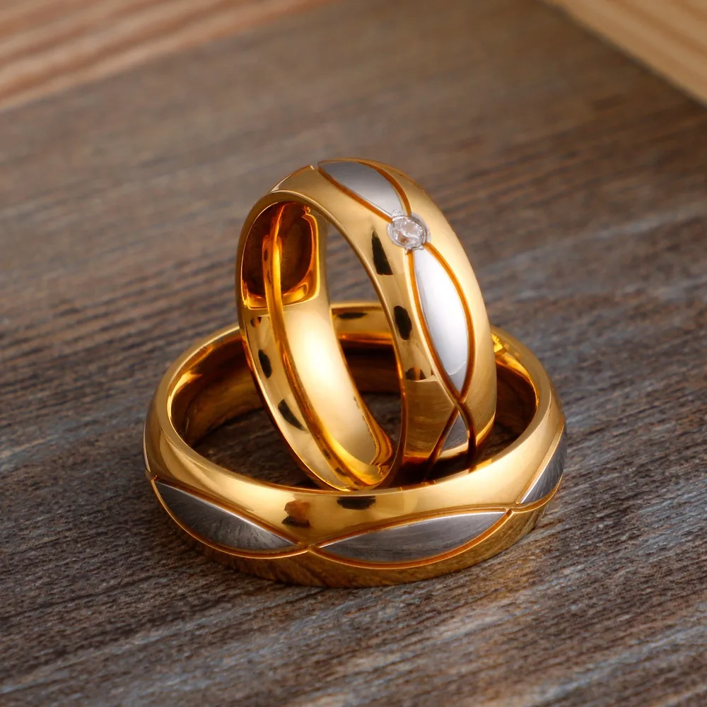 Stainless Steel Titanium Gold Romantic Couple Wedding Ring For Lovers Men Women Fashion Ring 1Pcs