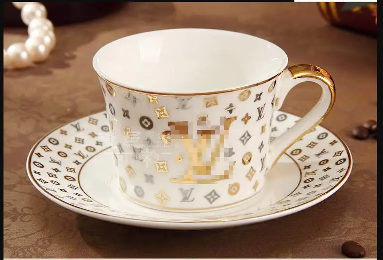 

European style catering bone china cup multi-style simple ceramic coffee cup dish with pattern set With Spoon
