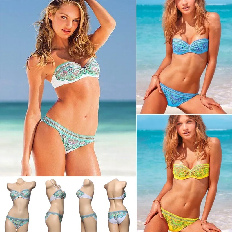 

Cheap Women's Sexy Padded Vintage halter Print Push UP Beachwear bath Bikinis Sets Biquini Swimsuits Suits Tankini Swimwear