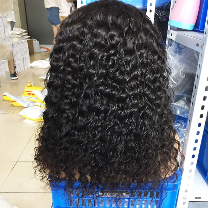 Pelucas de pelo humano 13X6 De encaje profundo rizado profundo con flequillo transparente parte profunda peluca frontal de encaje arrancó Remy Prosa