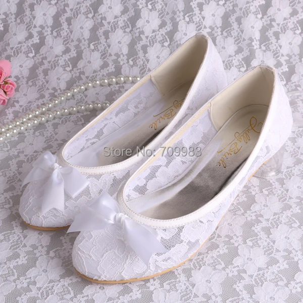Wholesale Female Flat Beautiful Shoes Ladies White Lace Bridal